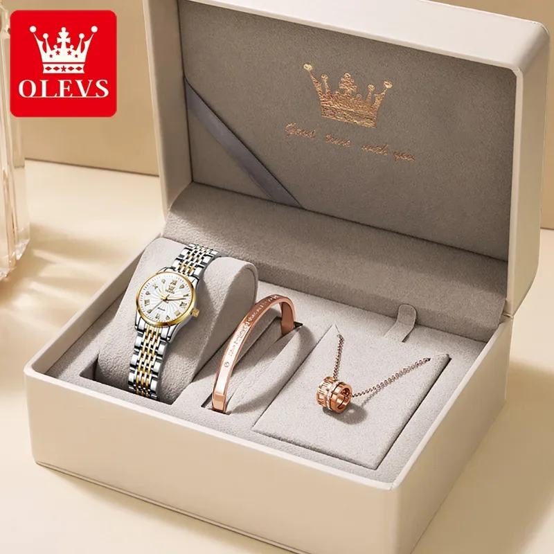 OLEVS jam tangan mekanis wanita, arloji 6630 elegan mewah tahan air dengan skala Romawi untuk wanita