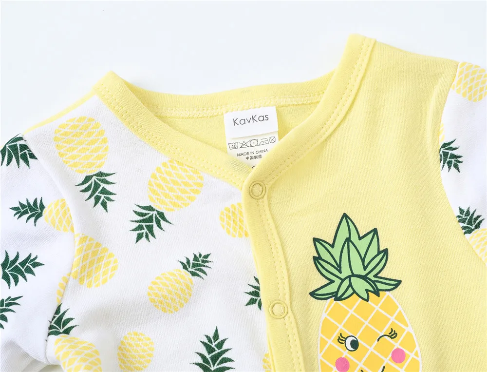 Kavkas Unisex Baby Romper Pineapple Print 100% Cotton Autumn Spring Clothes Full Sleeve O-Neck Newborn Jumpsuit