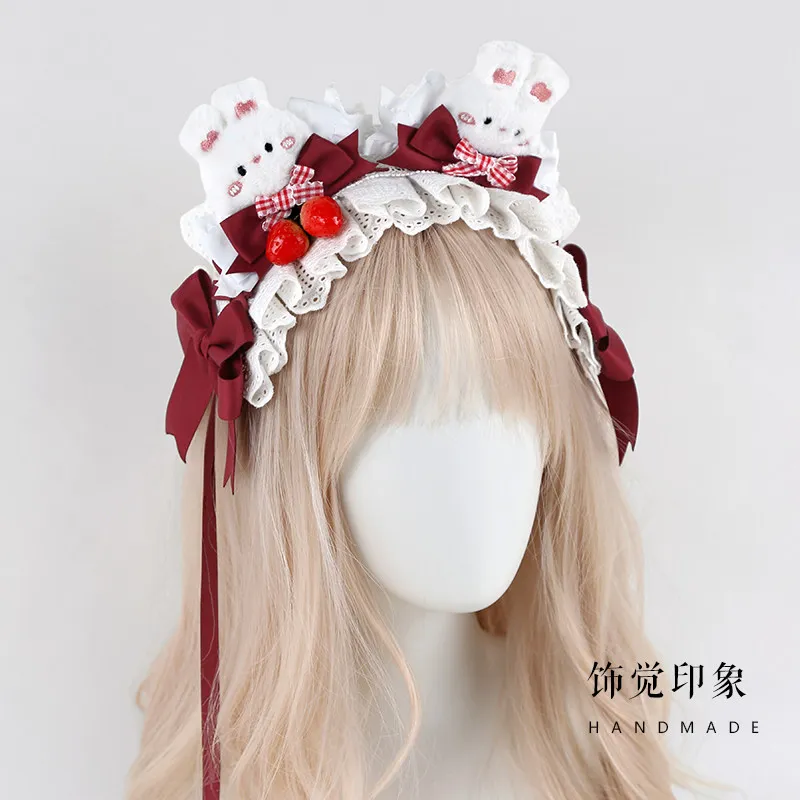 Strawberry Bunny Headband Cute Sweet Beautiful Woman Servant Lolita Headband Lolita Hair Accessories Headband Small Accessories