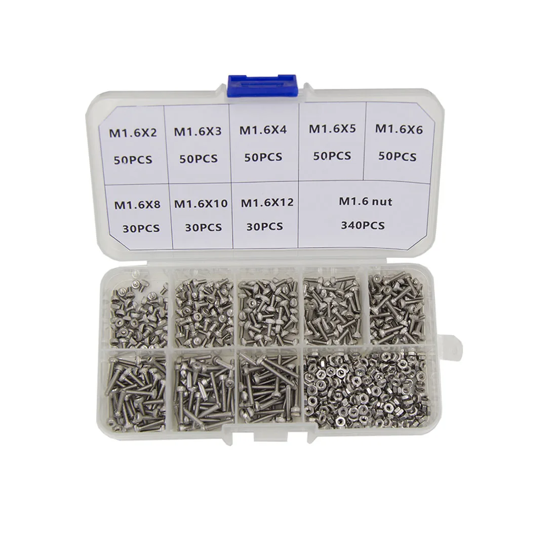 260/680Pcs M1.6, M2, M2.5, M3, M4 304 Stainless Steel Hex Socket Cap Head Screws & Nuts Assortment Kit DIN912