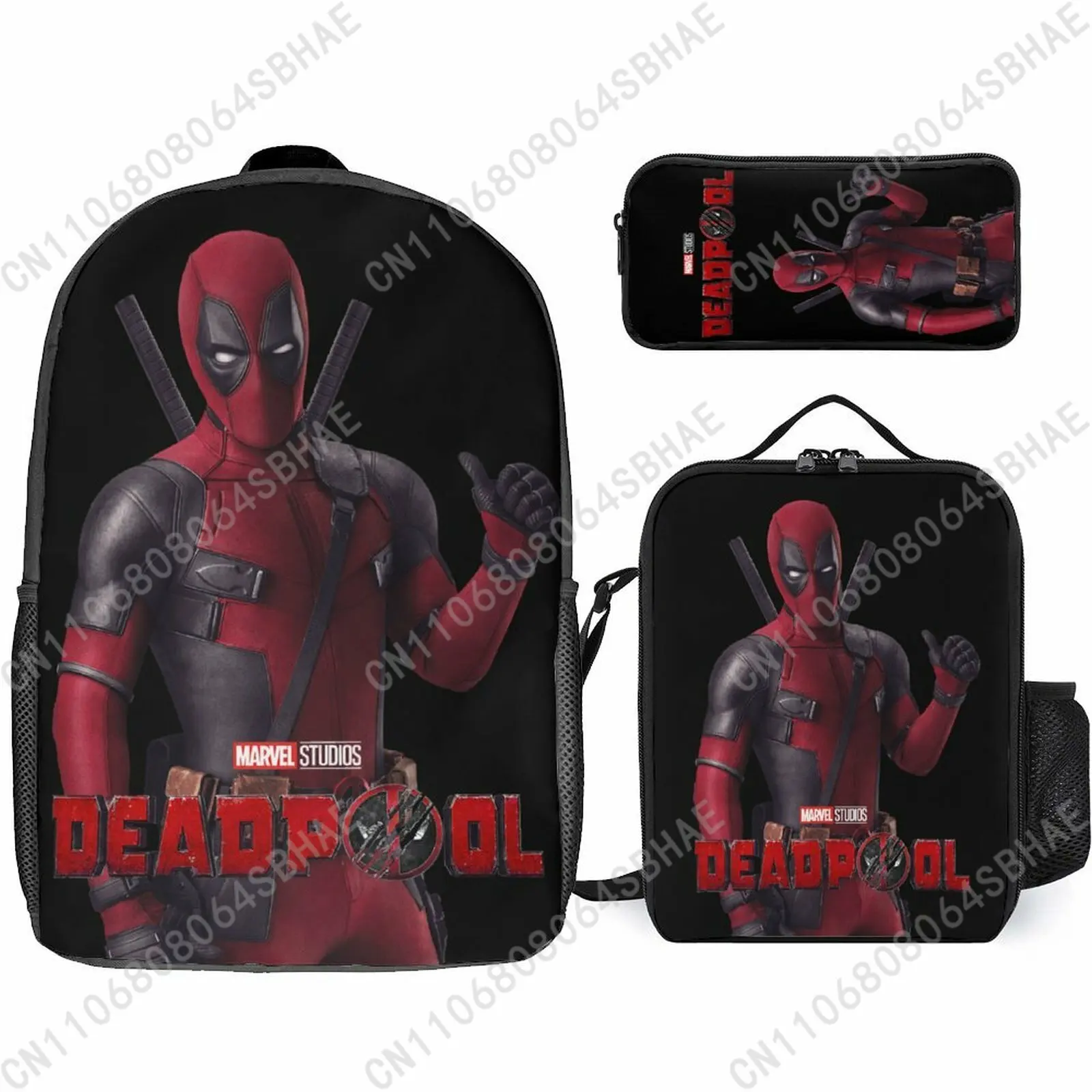 

Marvel Deadpool School Backpack For Teen Middle High School Students 3Pcs Bookbag Lunch Tote Bag Pencil Pouch Cosplay