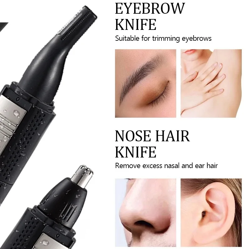 Kemei 3 في 1 مقاوم للماء الأنف الأذن الشعر المتقلب للرجال قابلة للشحن الحاجب أداة تهذيب اللحية الكهربائية الأذن الأنظف إزالة شعر الأنف