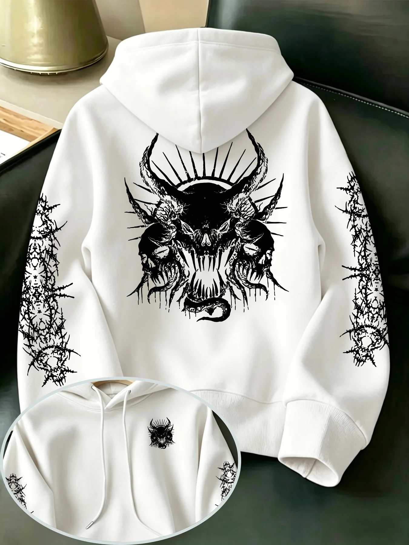 Men's and Women's Devil Skull Hooded Sweatshirt - Rock Gothic Style Metal Back Sleeve BeachStyle LongSleeveHooded Pullover Shirt