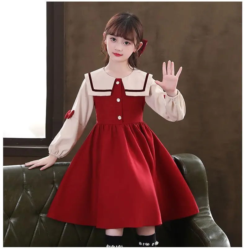 2024 Children Clothes winter Autumn Girls camisole party Dress patchwork Kids mesh lace Long Sleeves braces skirt 8 9 10 12 year