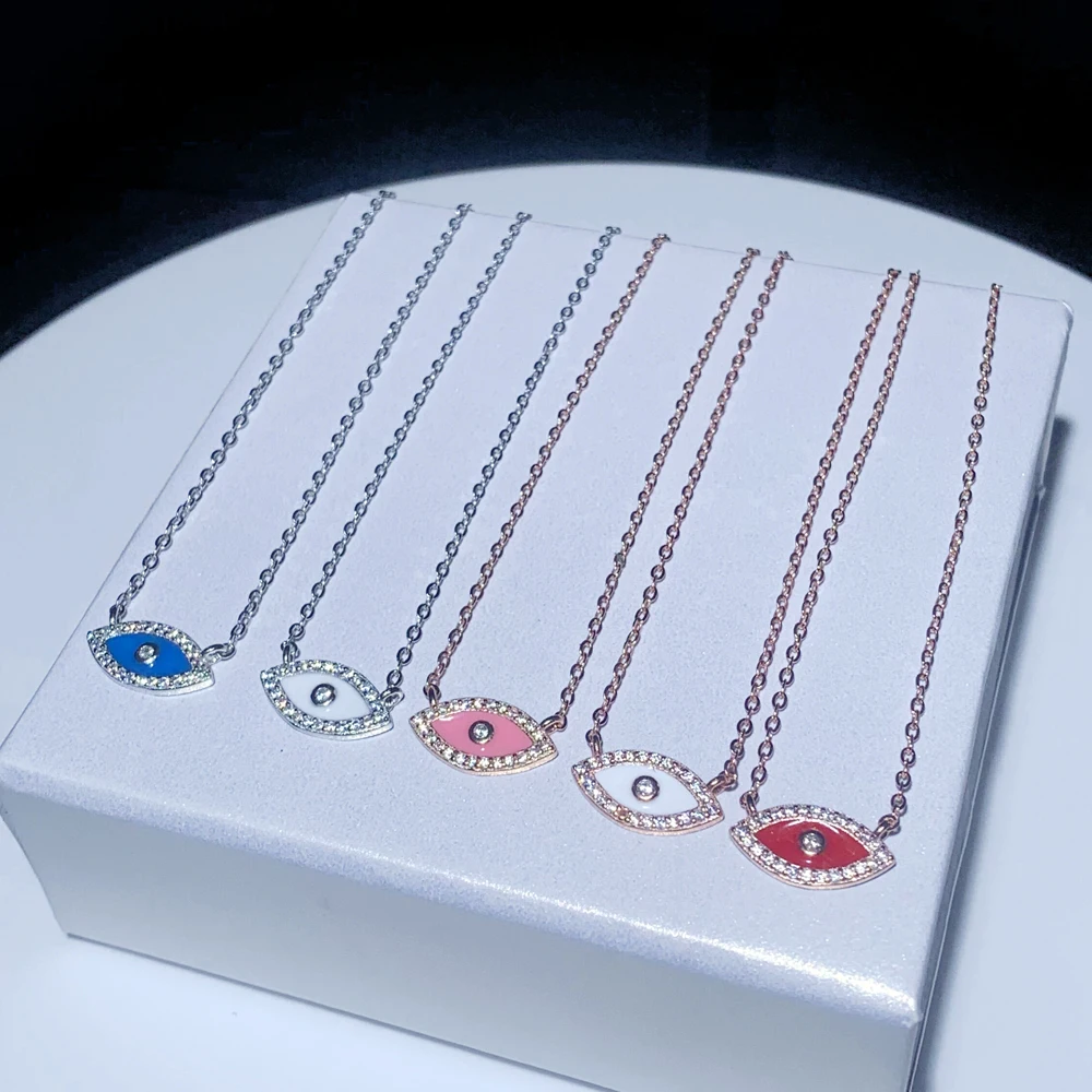 Collar Mujer Moda 100% 925 Silver Rose Gold BLUE\RED\white Enamel Evil Eye Necklace For Womens Sterling Silver Pink Jewelry 2025