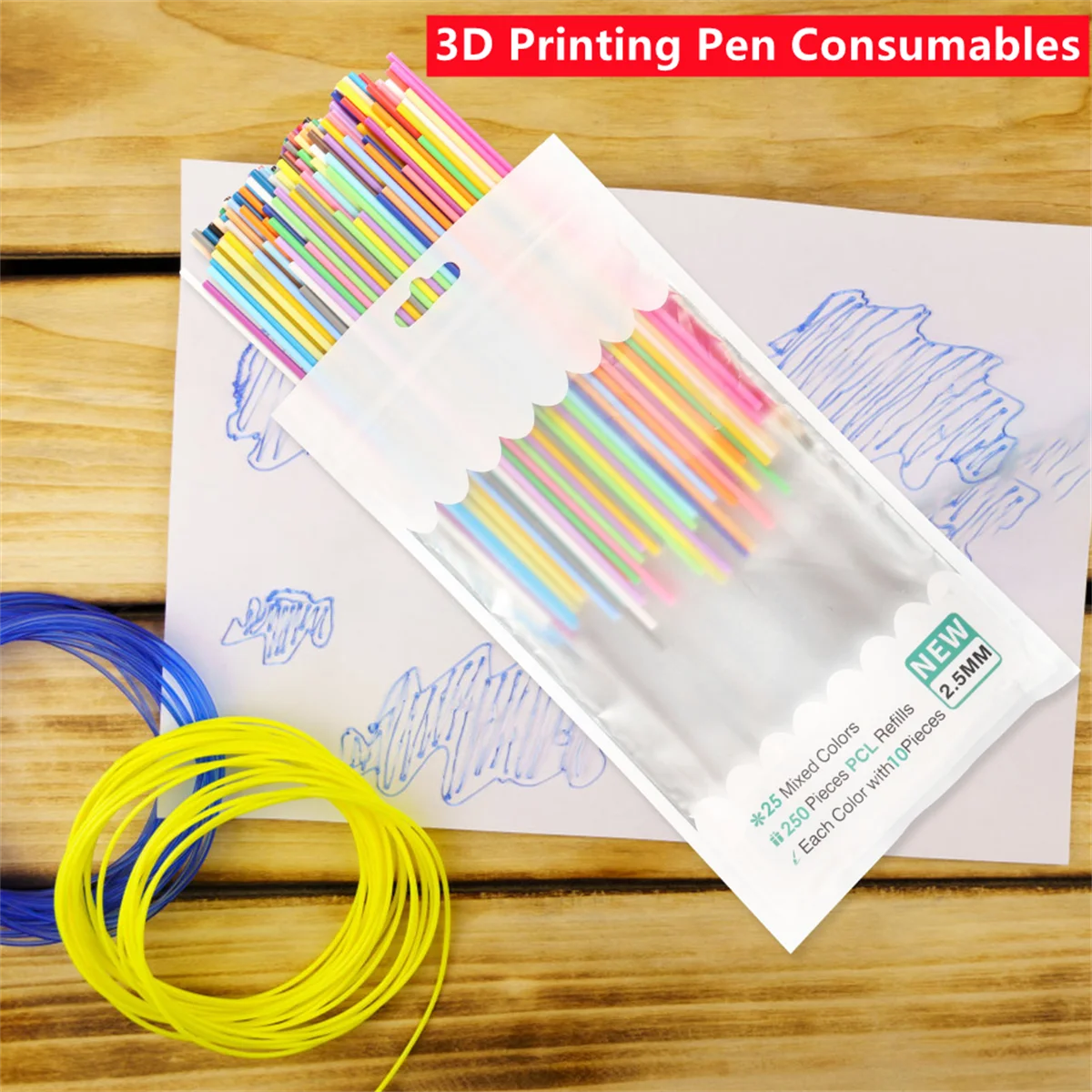 

160/300PCS 32 Colors 3D Pen Filament Refills Compatible with 3Doodler Start+ 2.5mm 3D Printer Doodler Pen Refill Packs for Kids