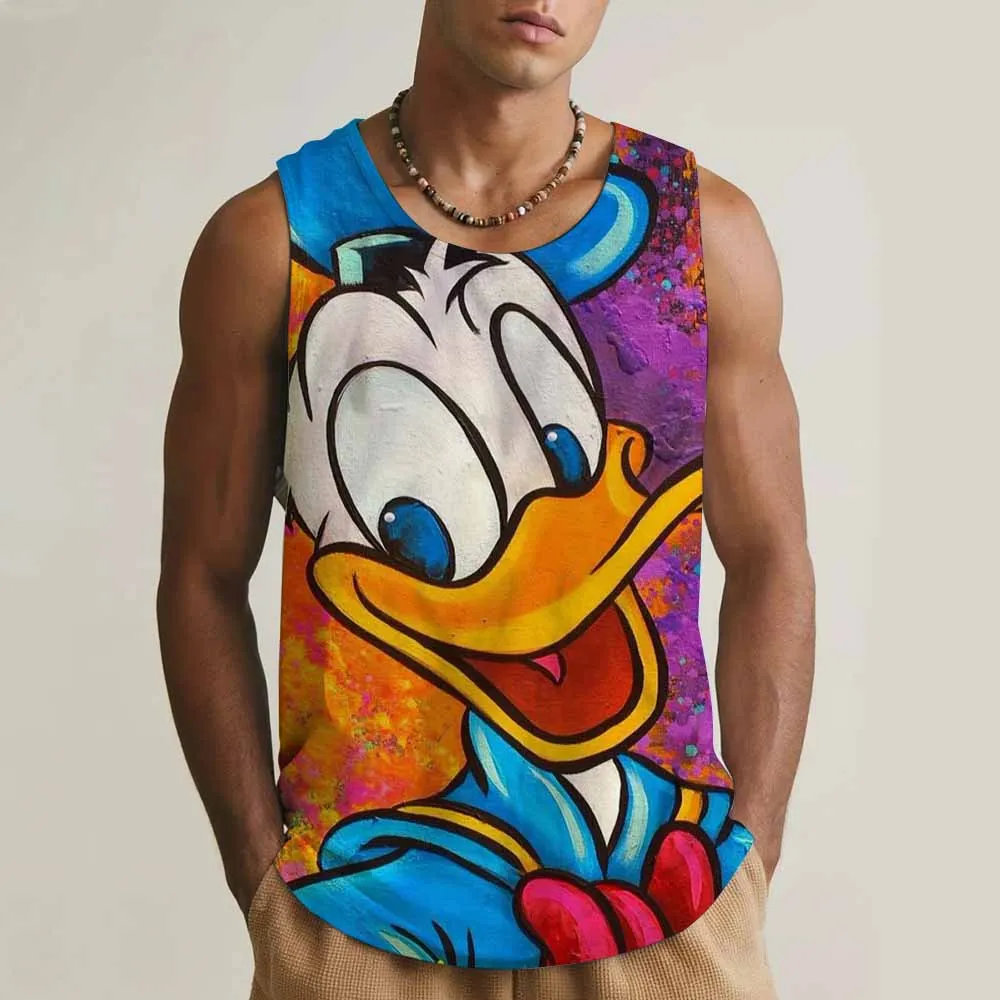 Cross border European size Disney Donald Duck print round neck fitness vest, underwear, muscle fast drying basketball vest