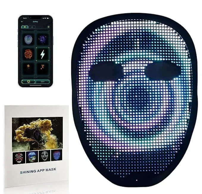 Cosplay mascarada led cara inteligente rgb máscara transformadora disfraz máscara led con aplicación recargable bluetooth