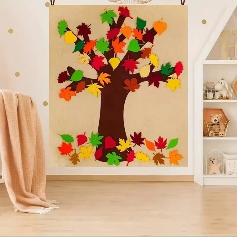 Thanksgiving Felt Fall Tree Craft Kit Thicken Hanging Banner Garland Reusable Family Decor Activity Montessori Busy Board