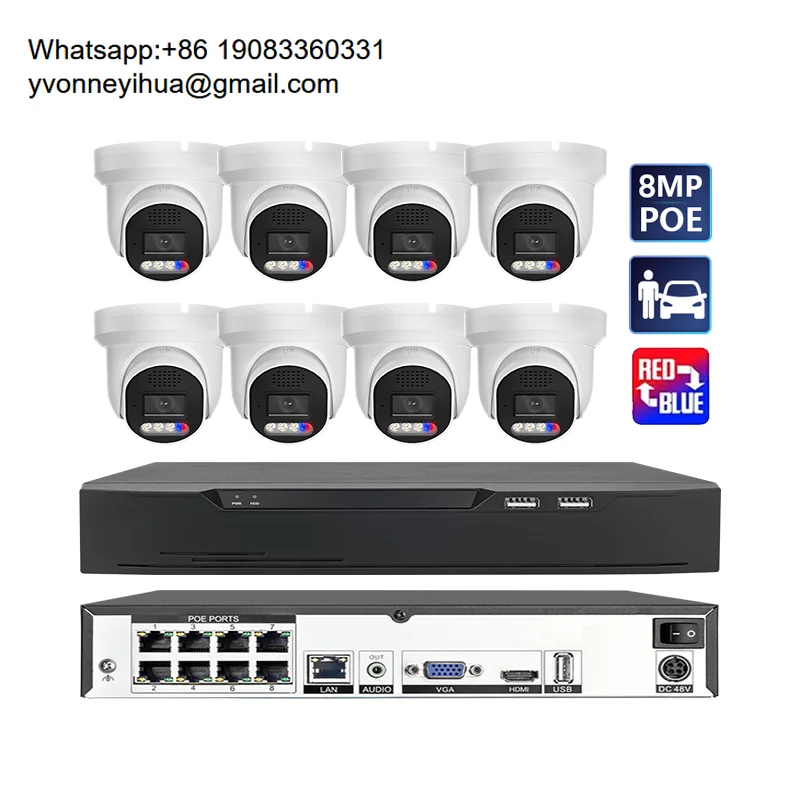 

OEM/ODM 8MP IP Security Camera System 4K 8-Channel POE NVR Kit Two-way Audio Human Vehicle Detection 7/24 Recording P2P Cloud