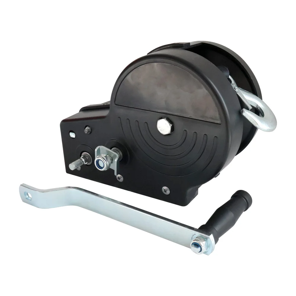 Hot-Selling PE Factory New Plastic Shell Winch with Woven Tape or Steel Wire Rope Waterproof Hand Winch