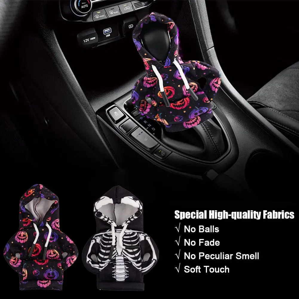 Universal Halloween Pumpkin Skull Car Gear Shift Lever Cover Hoodie Car Shift Sweater Lever Change Gear Car Interior Decoration