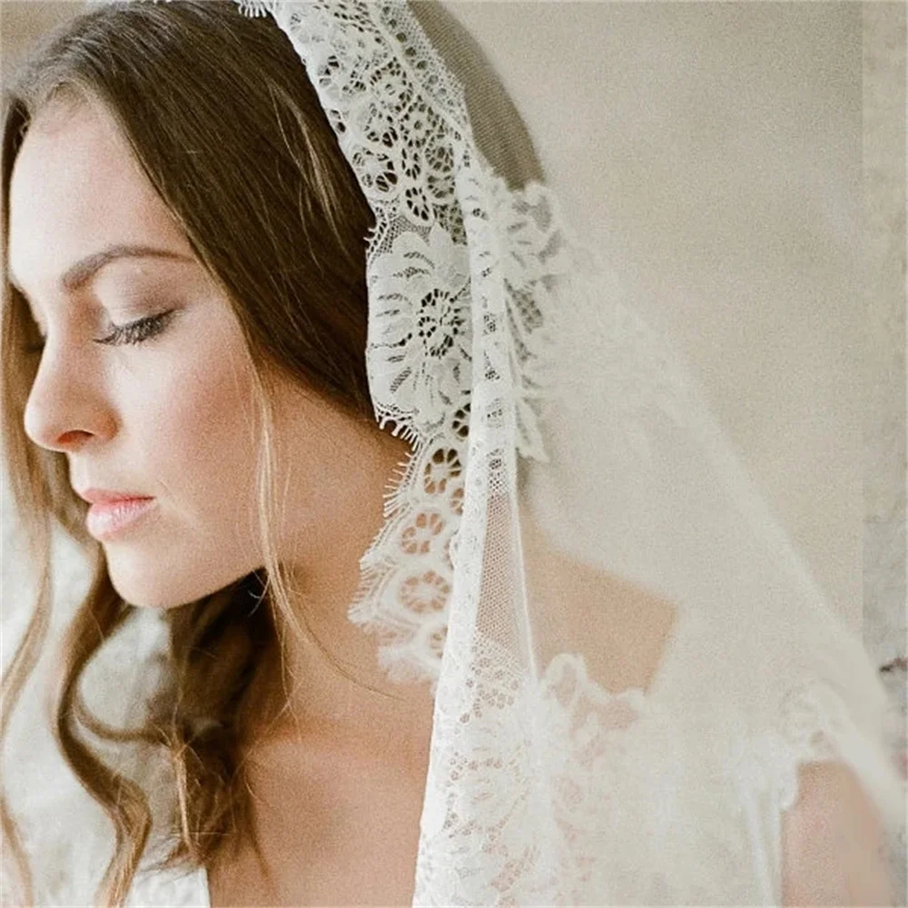 MisShow White/Ivory Cathedral Length Bridal Veil One-layer Tulle Lace Edge Wedding Veils Bride Accessory 2 Meters 4 Meters