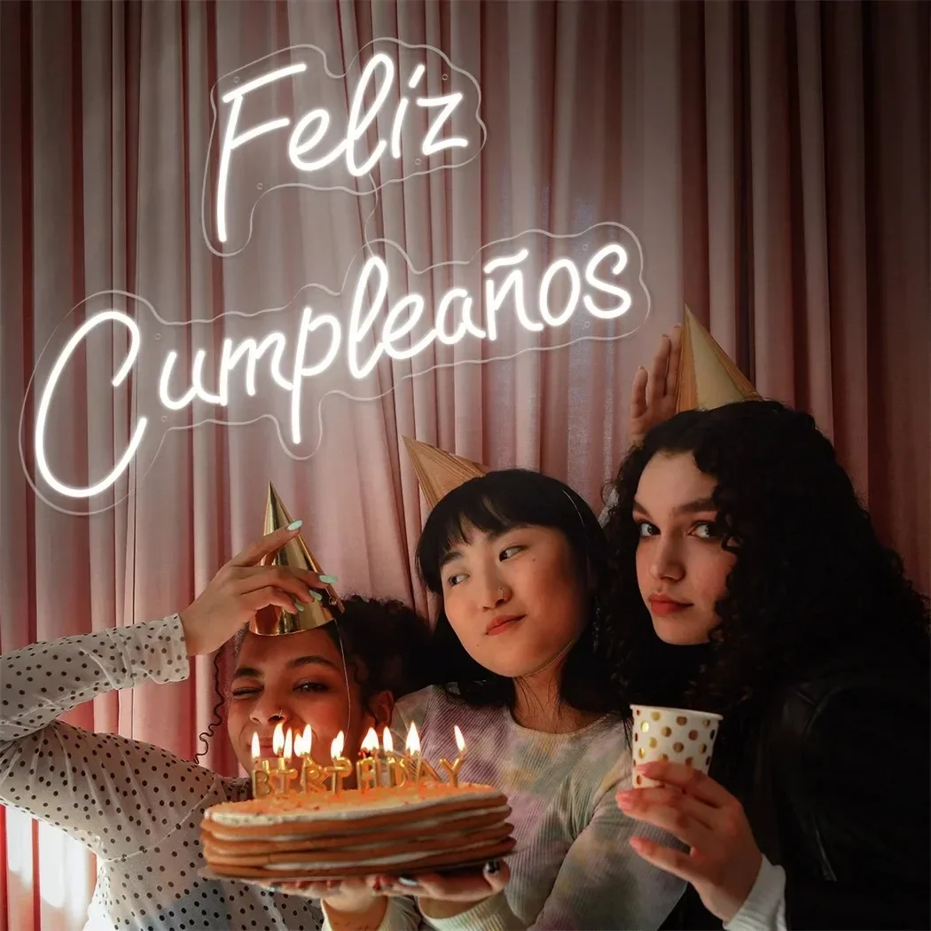 Neon LED Sign Feliz Cumpleanos Spanish Birthday Decor, Aesthetic for Room Wall, Party, Bedroom Neon Sign, Gift for Boy and Girl
