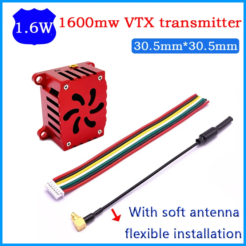 5.8G 48CH VTX Video Transmitter CNC shell with Fan  1.6W Adjustable FPV High Power Wide voltage 2-6S Heat Dissipation Structure