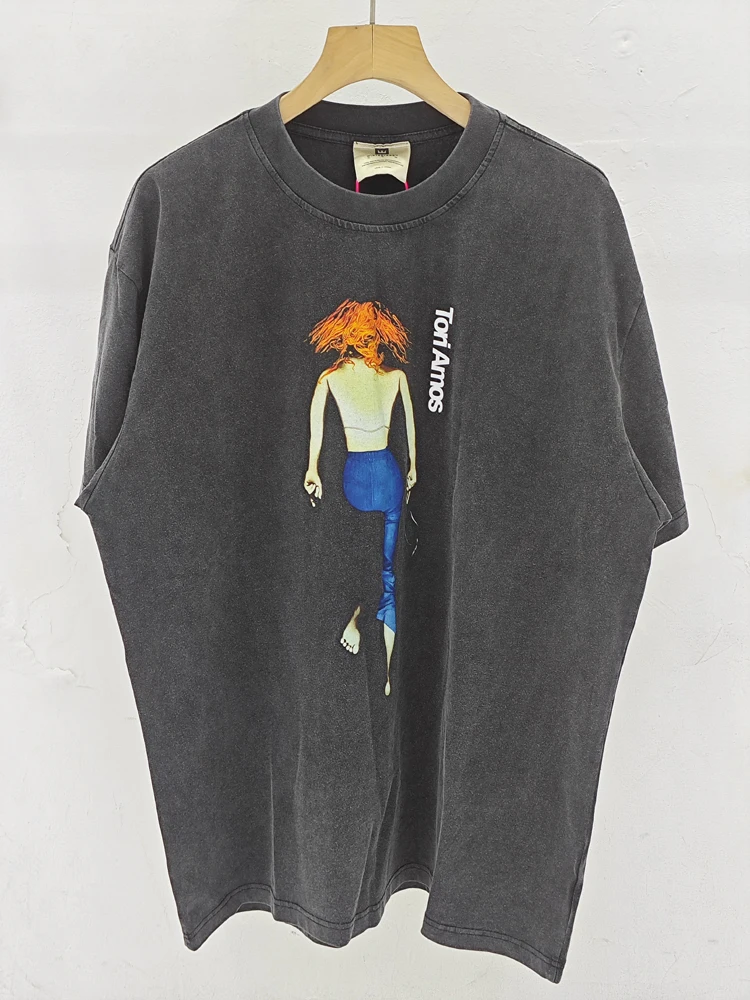 

2025ss Saint Washed Black Vintage T-shirt T Shirt Men Women Singer Print T-shirt Top Cotton Tees