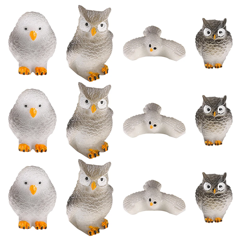

12 Pcs Moss Micro Landscape Ornaments Miniature Animal Adornment Small Owl Model Resin Statue Figurines Decor