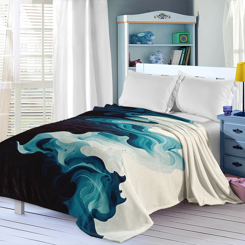 Deep Blue Smoke Waves Flannel Blanket Warm Soft Halloween Christmas Decorative Couch Warm Cozy All-Season Gift