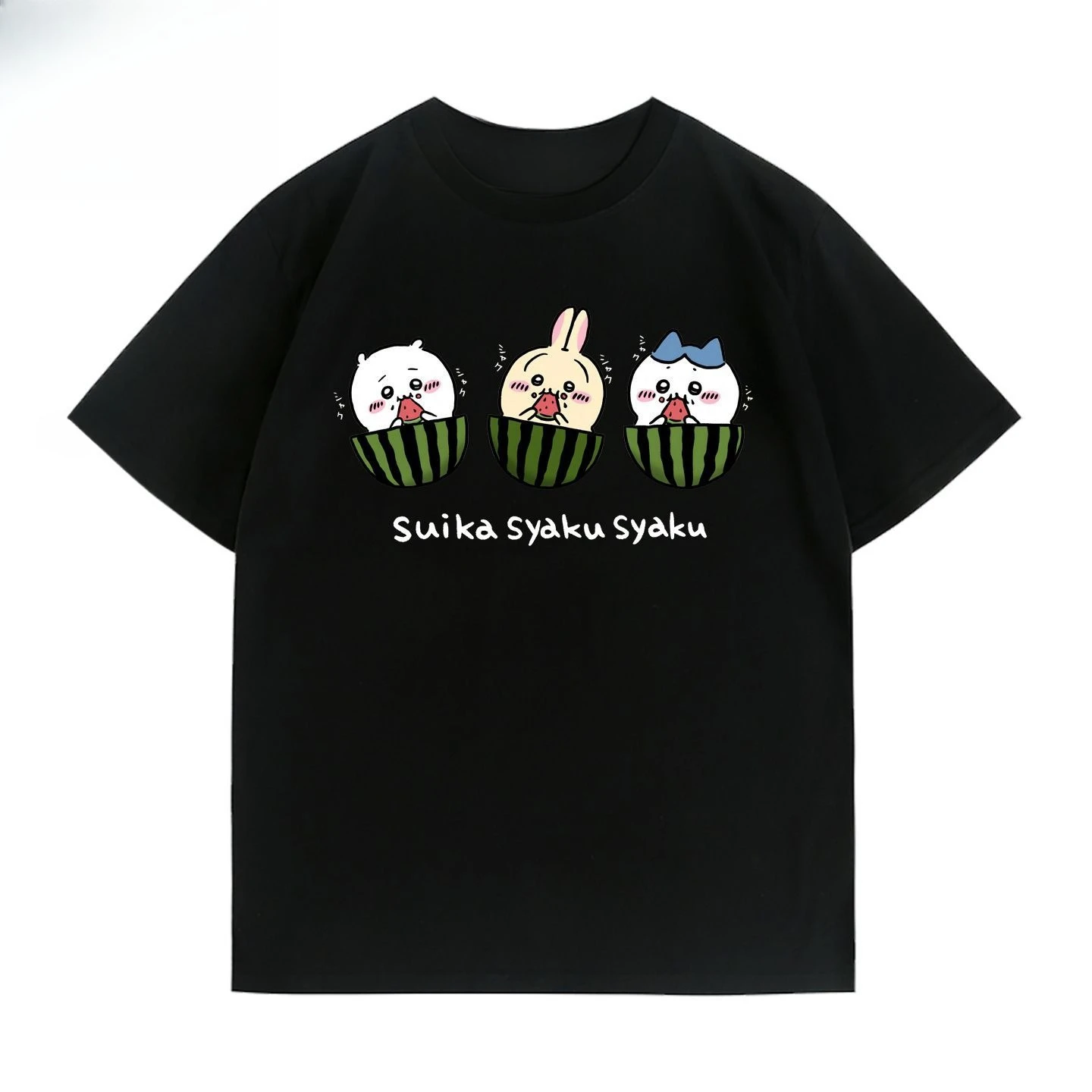 Jiikawa Usaki Xiaoba Sommer Coole Wassermelone Niedliches peripheres kurzärmeliges T-Shirt aus reiner Baumwolle mit Aufdruck