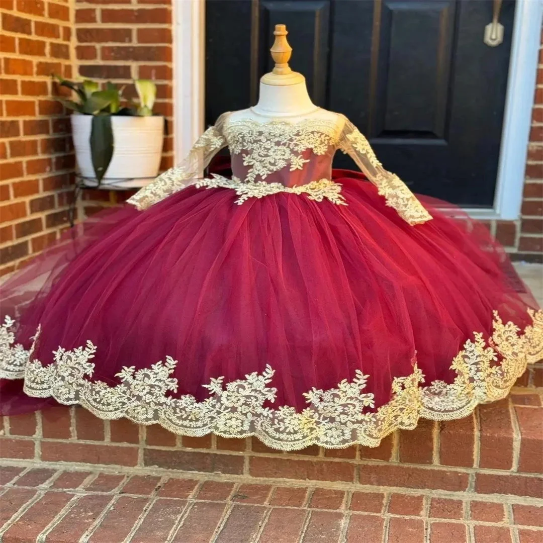 Apliques de rosas de tul personalizados con lazo sin mangas para boda vestidos de flores para niña vestidos de comunión para banquete de cumpleaños