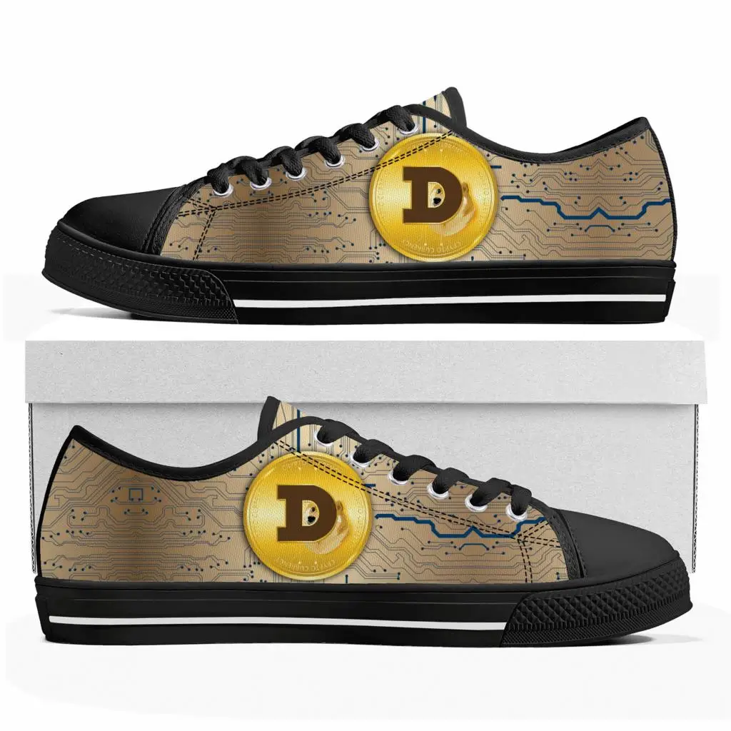 Dogecoin Crypto Currency Dog Coin Low Top Sneakers Mens Womens Teenager Canvas Sneaker Couple High Quality Shoes Custom Shoe