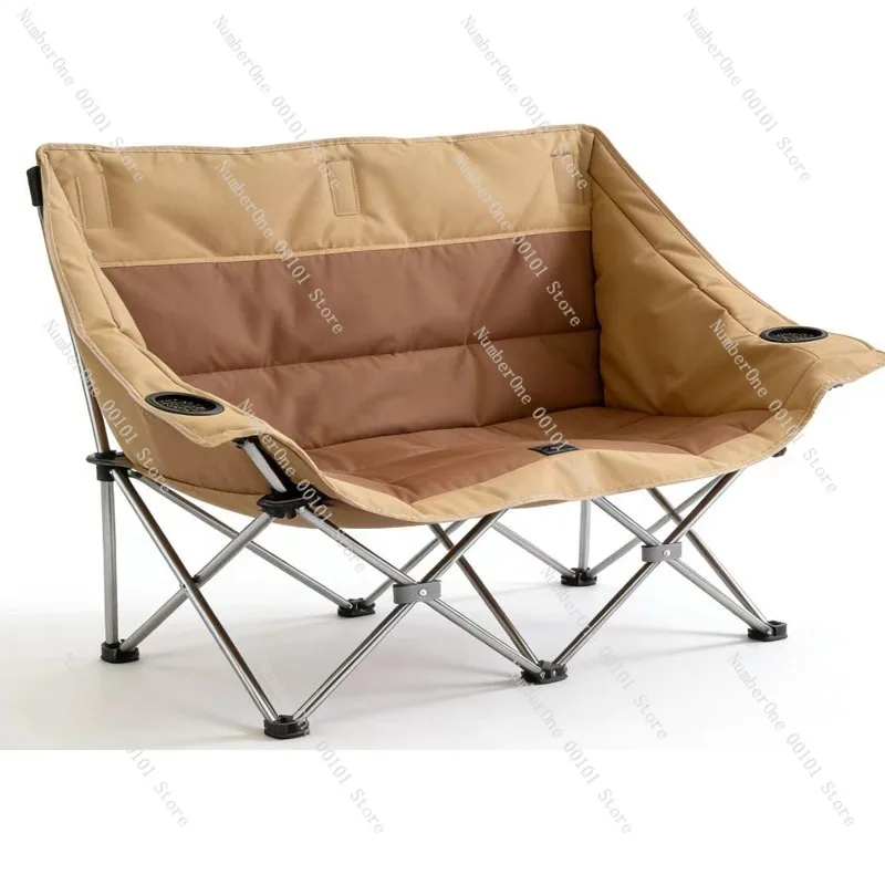 Portable Outdoor Folding Double Camping Chair Padded 2 Person Seat Portable Picnic Fishing Chair with Backrest Armrests Beach