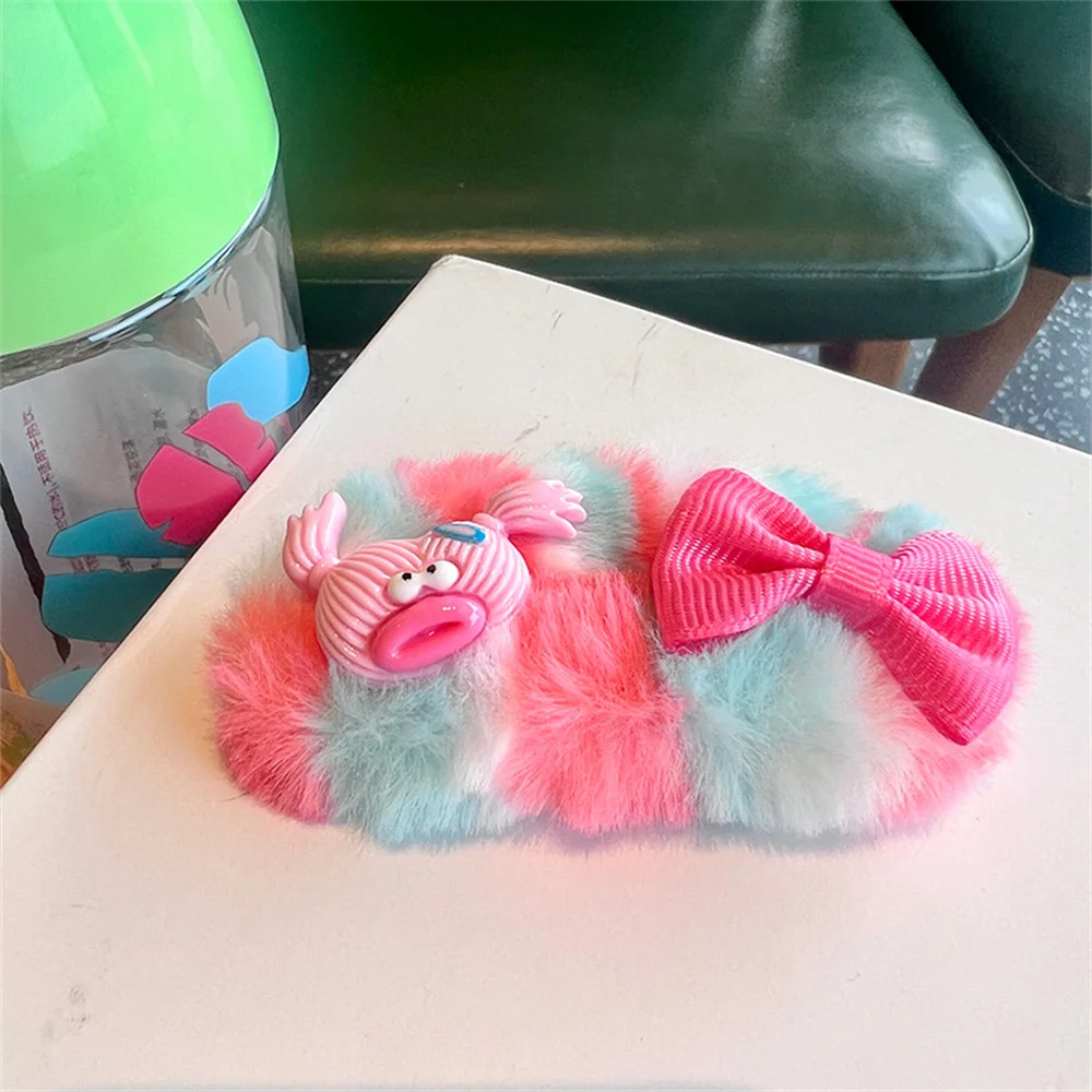 Bear Bowknot Hair Clip Girl Baby Cute Plush Cartoon Hairpins Knitted Flower Kids Barrettes BB Clips Headwear Hair Accessories