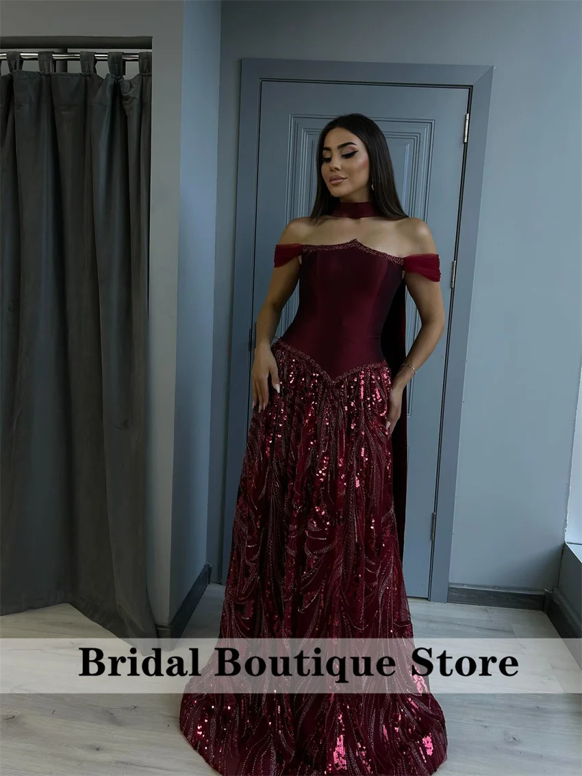 Robe de soirée bordeaux élégante avec perles, arabie saoudite, avec châle, robe de soirée de mariage, robe de bal personnalisée