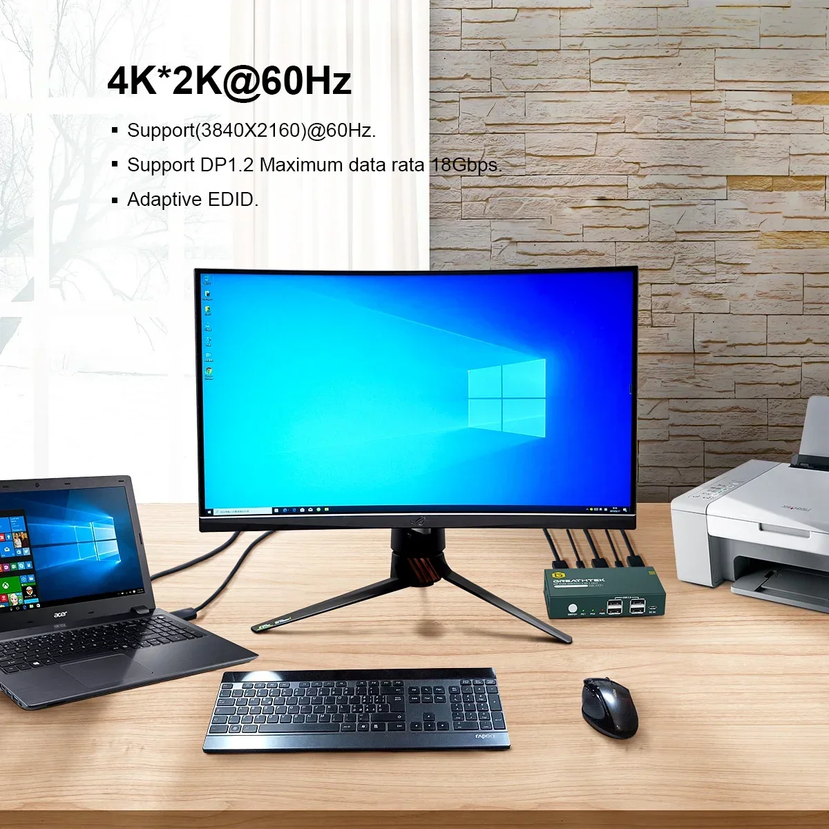 Displayport KVM Switch 4K@60hz 2-port USB KVM  Displayport 1.2 Switch  Dp Switch Mouse& Keyboad Supported For Office