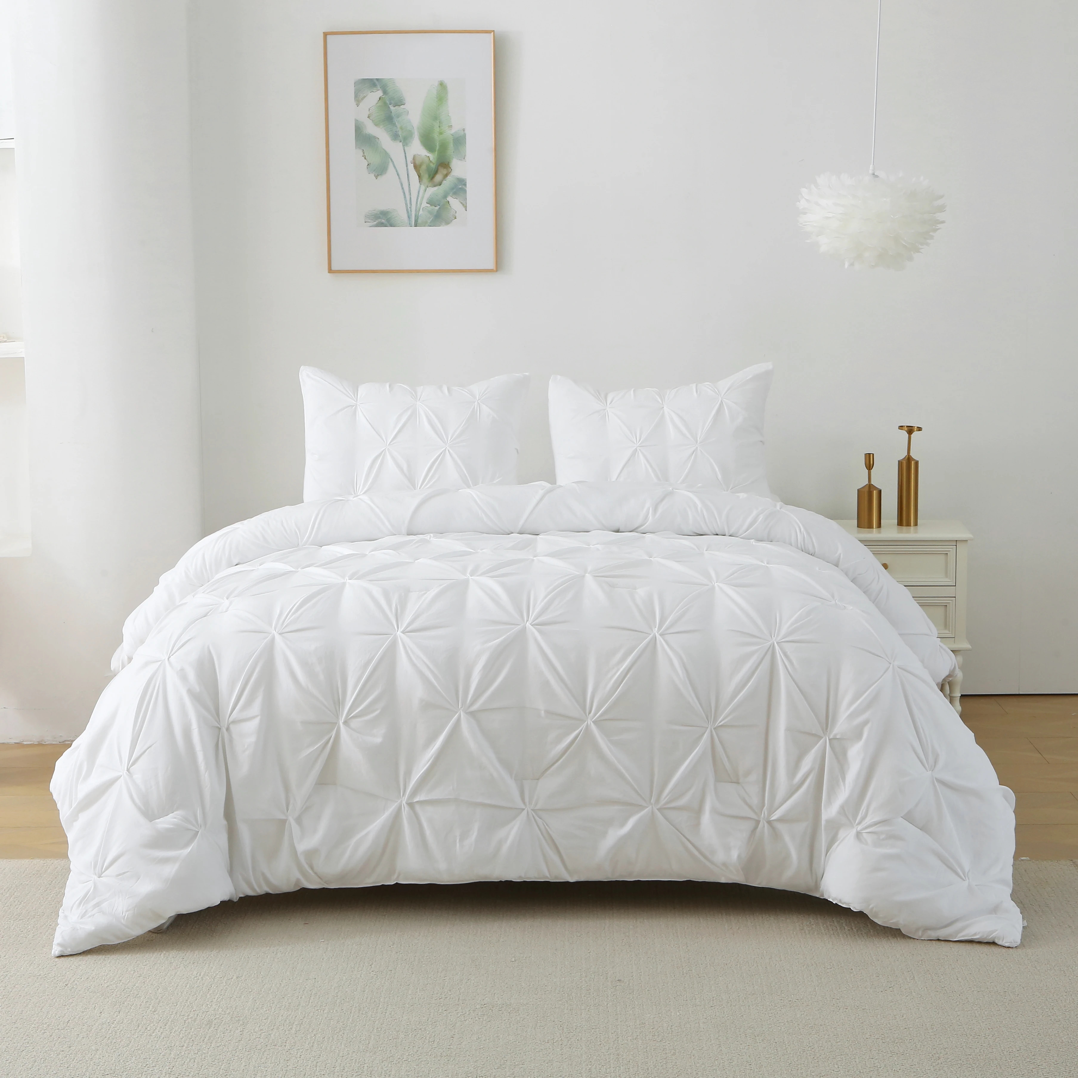 Ensemble de literie Pintuck King Comforter, 1 couette en duvet et 2 taies d'oreiller, blanc, 3 pièces