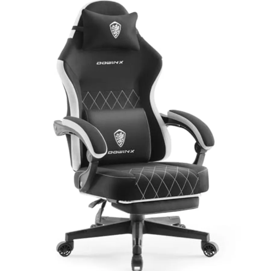 Gaming Chair for Adults: Fabric, Black, Pocket Spring Cushions + Lumbar Support + Ergonomic Massage + Footrest + Linkage Armres