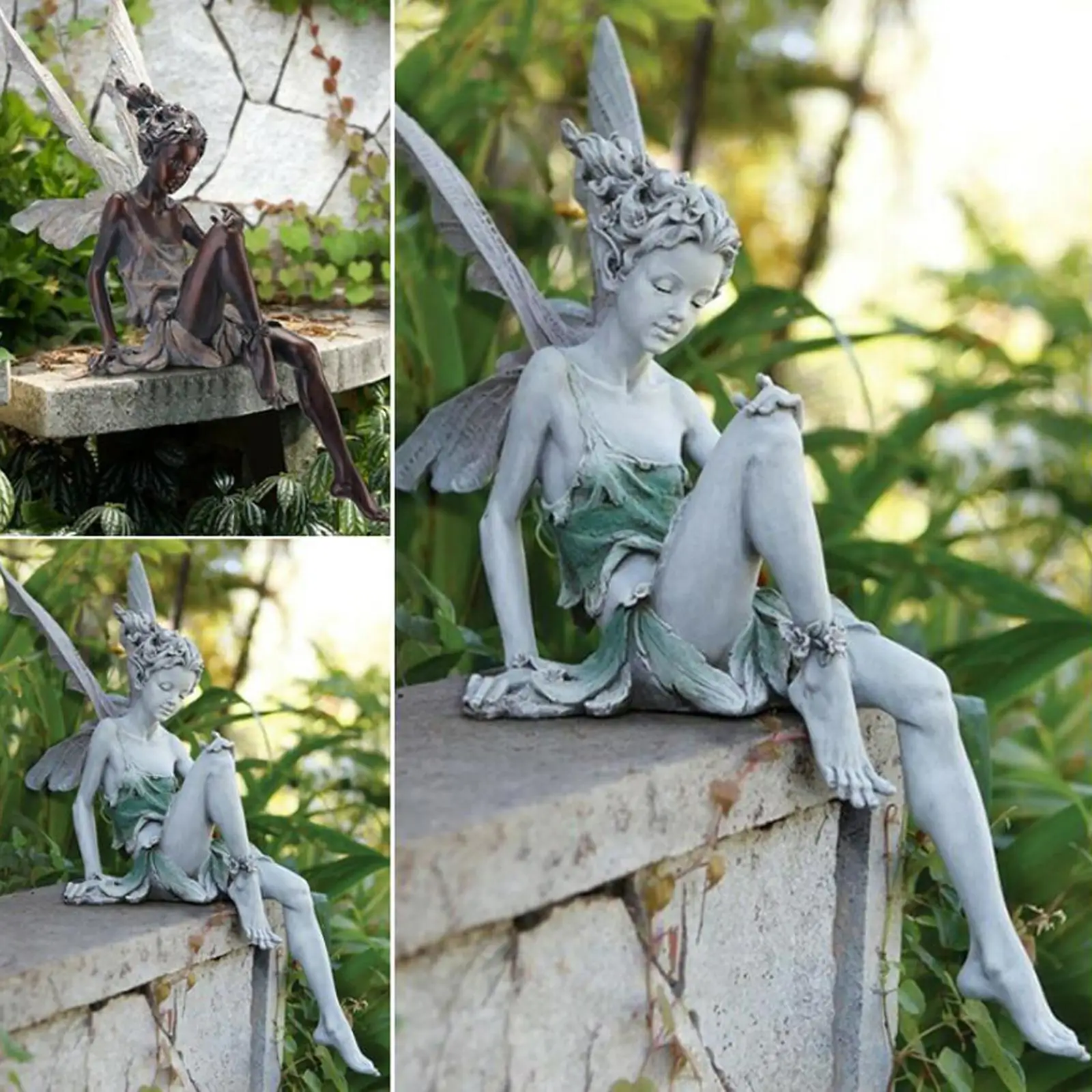 Fairy Statue Fountain Ledge Figurine Shelf Porch Sculpture Craft Decoration