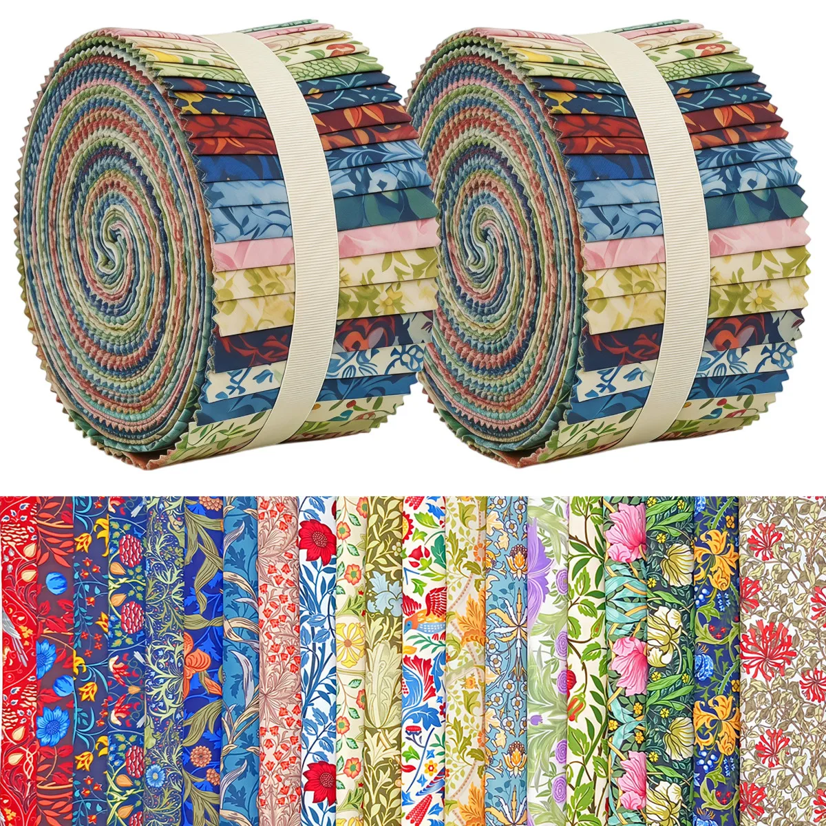40 Piezas de Tela para Quilting, 6.5*50CM, Diseño Floral Morris, Tela para Quilting, Tela para Manualidades, Rollo de Tela