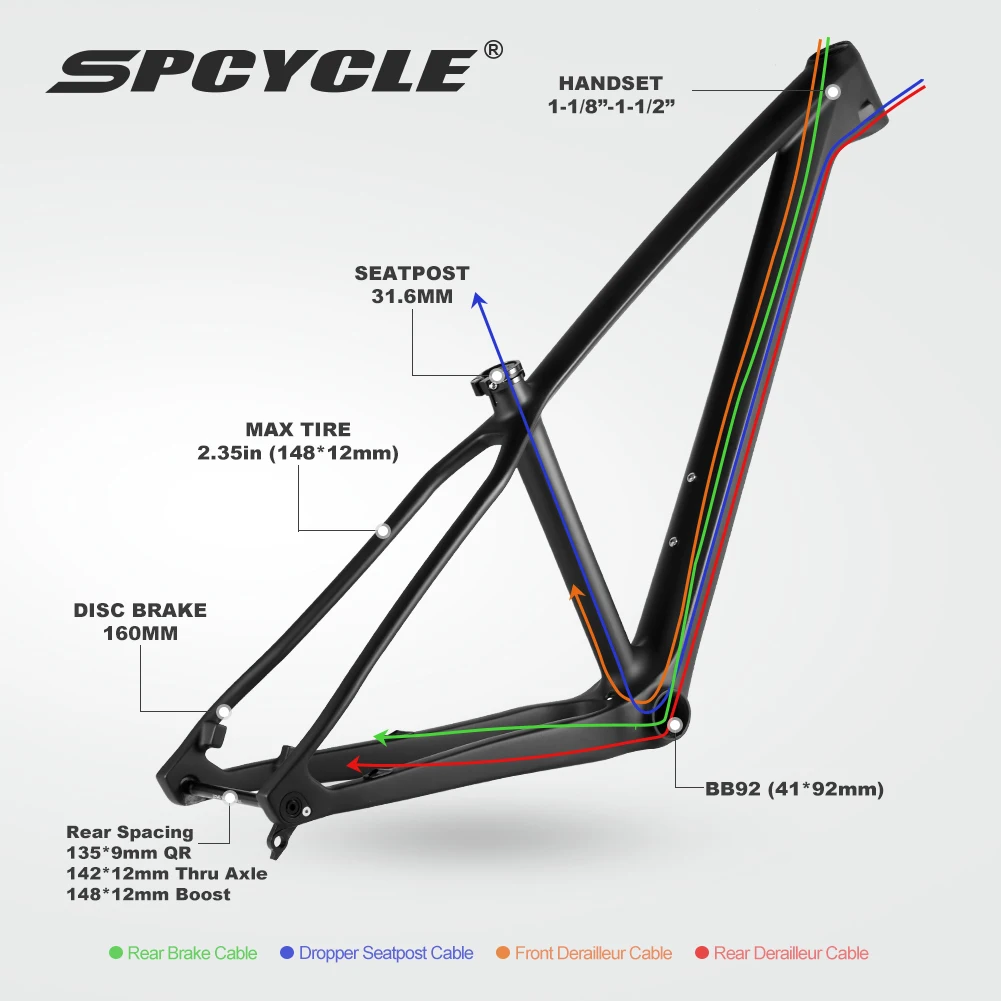 Spcycle 27.5er Carbon Frame 650B Mountain Bike Frame 27.5 Boost 13.5/15/17inch T1000 Carbon Mtb Frame 27.5