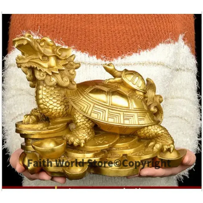 26 CM large home protective-efficacious Talisman House Protection Money Drawing Dragon Turtle FENG SHUI Brass statue