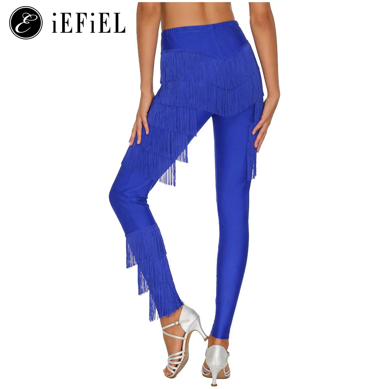 المرأة شرابات هامش السراويل الرقص اللاتينية المتدرج مطاطا حزام طماق بنطلون التانغو تشا تشا السالسا أداء الرقص زي #1