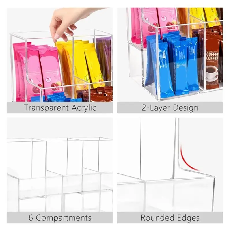 ABKP-2X 2-Tier Acrylic Drink Packet Organizer For Water Flavor & Hydration Powdered Mixes, Pantry Cabinet Kitchen Storage