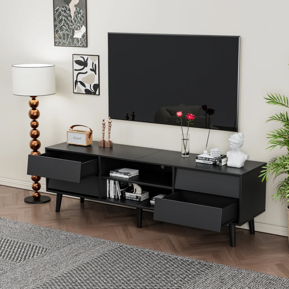 63 Inch TV Stand Features Vintage-style and Bevel Design, TV Stand with Drawers, Entertainment Center for Living Room Bedroom