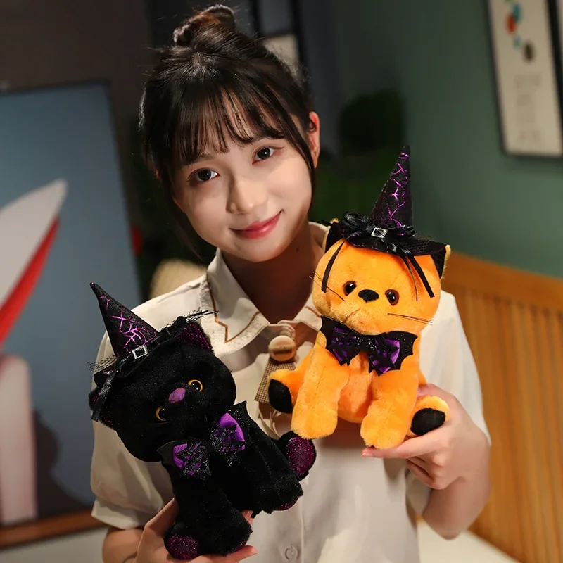 25cm Kawaii Halloween Style Black Cat Peluche Toys Cute Bat Kitten Doll Stuffed Animal Pillow for Children Festival Party Decor