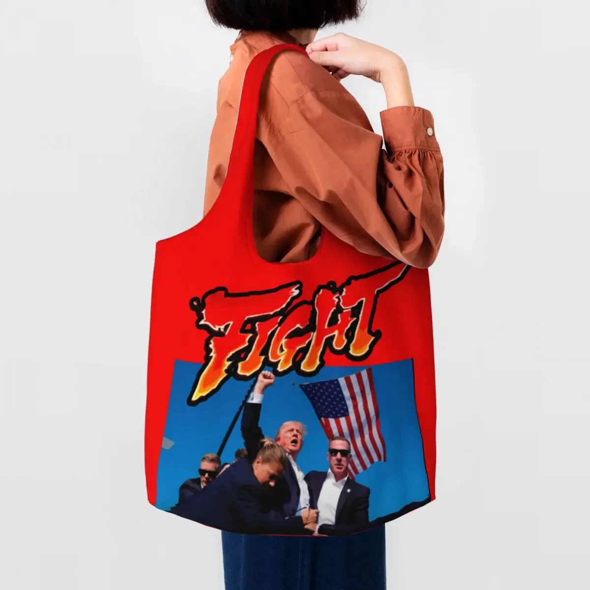 

Custom Trump Will Be Back Grocery Shopping Bags Canvas Shopper Shoulder Tote Bags Large Capacity Durable American USA Handbag