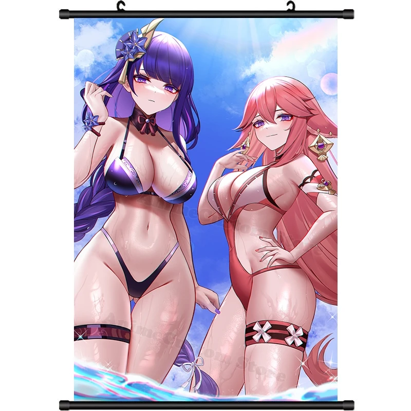 HD Wall Scroll Roll Cartaz para Cosplay, Imagem Pendurada, Art Decor, Jogo de Anime, Yae Miko, Cartaz, Pintura, Presente