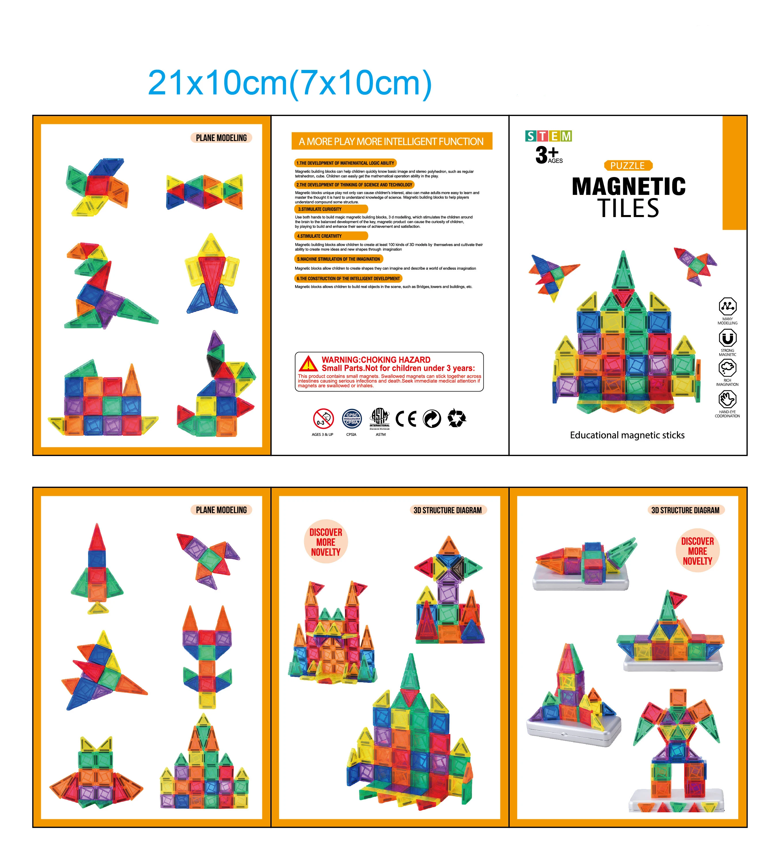 Magnetische bouwsteenreisset, gemakkelijk mee te nemen met ijzeren opbergdoos, creatieve bouwset, educatief speelgoed met stengel voor kinderen