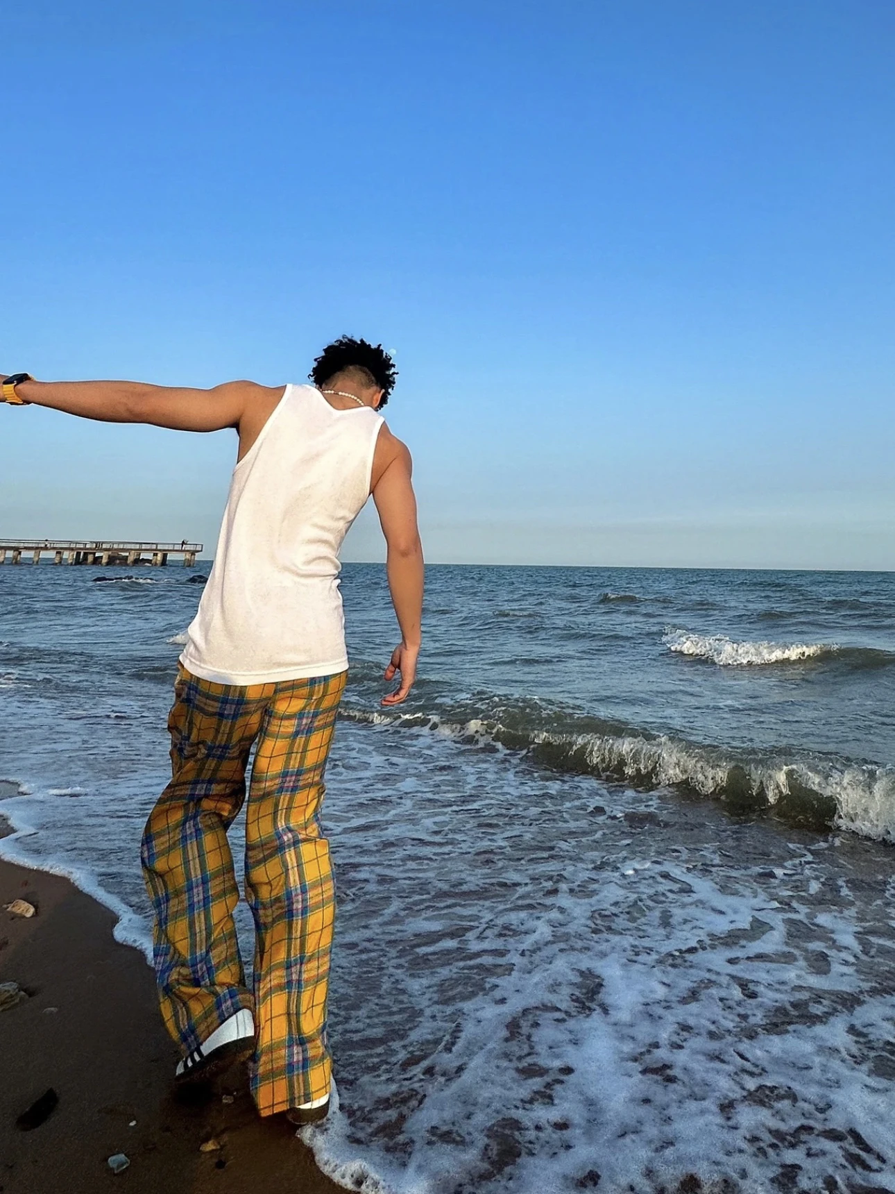 

American Sle Dopane Yellow Plaid Casual Pants Men Women Trendy Elastic Waist Straight Leg Micro Flare Long Pants