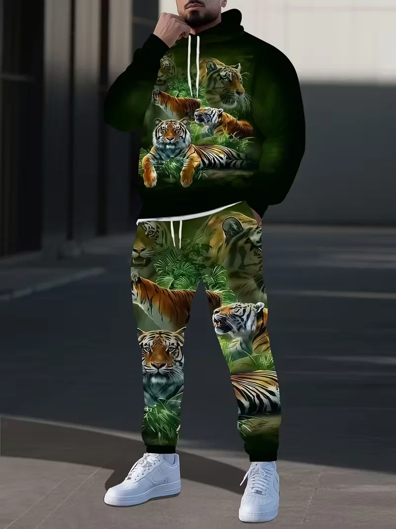 Men Hoodie Suit Animal Tiger 3D Print Tracksuit/Pants Long Sleeve Pullover Casual Streetwear Oversize Autumn jogging Tracksuit