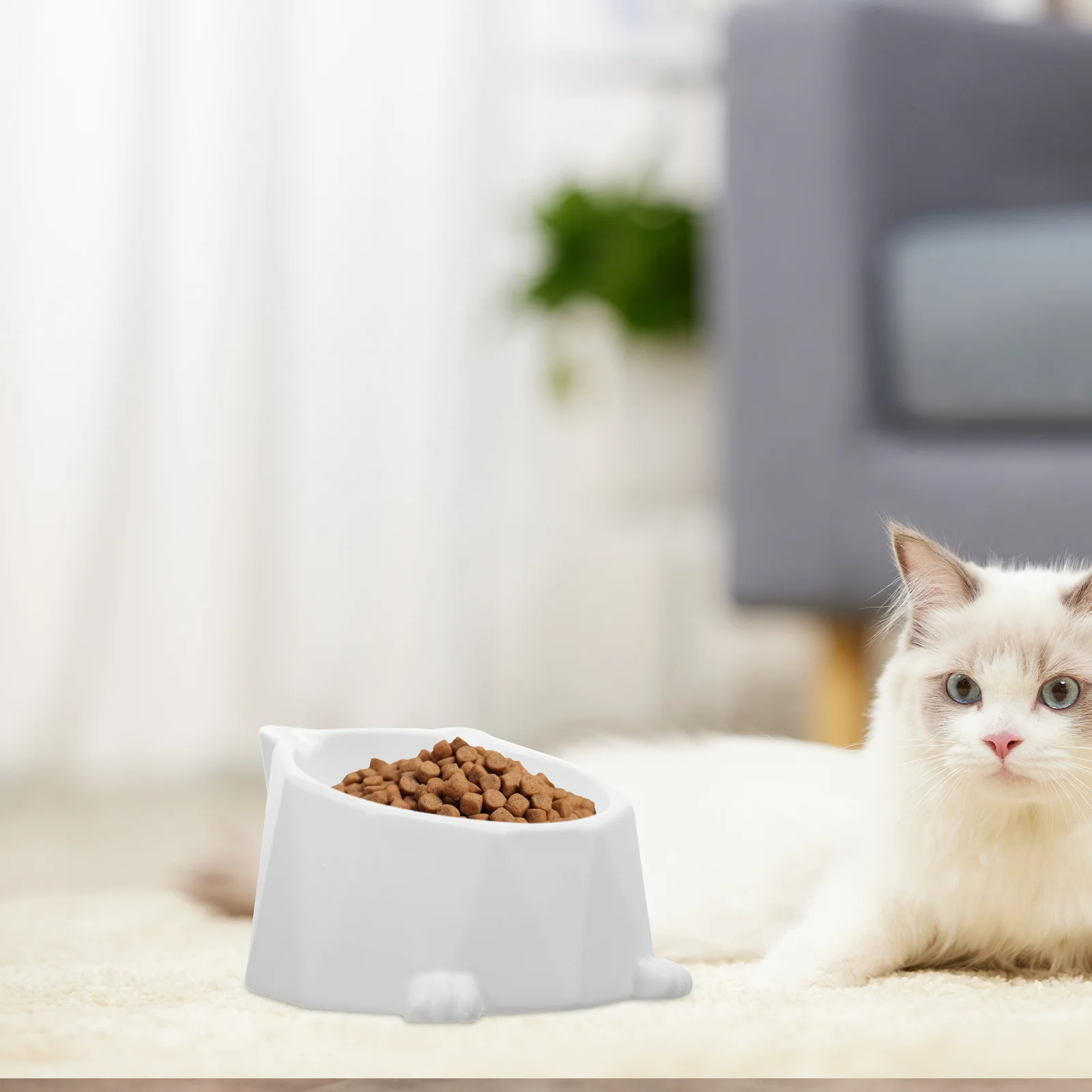 

Ceramic Cat Food Bowl Elevated Design Neck Protection Non Slip Easy Wash Daily Use Pet Feeding Bowl Cat Bowls Dog Supplies