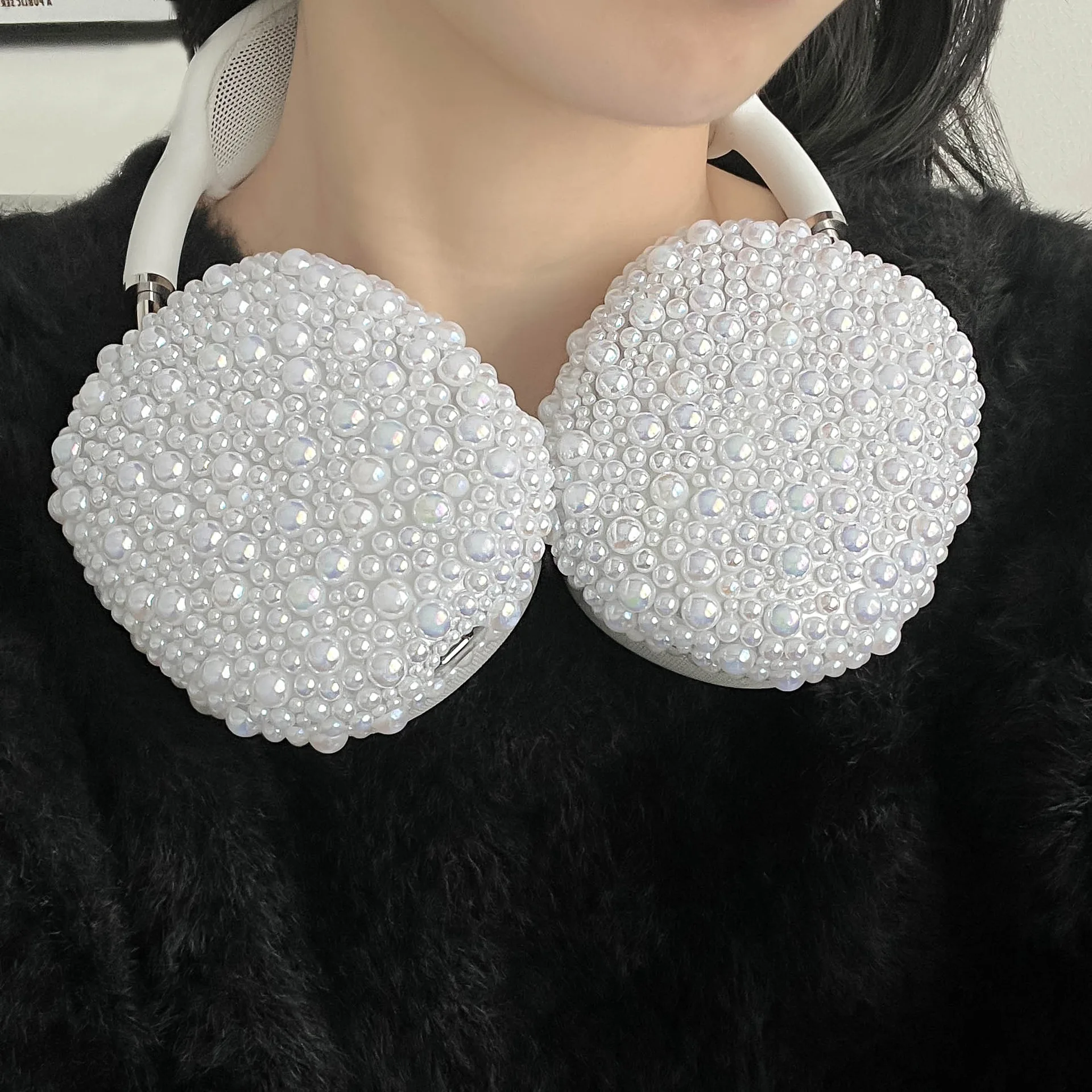 

Чехол для наушников Apple Airpods Max, ручной работы, с кристаллами и жемчугом, в стиле DIY, для милых девушек.