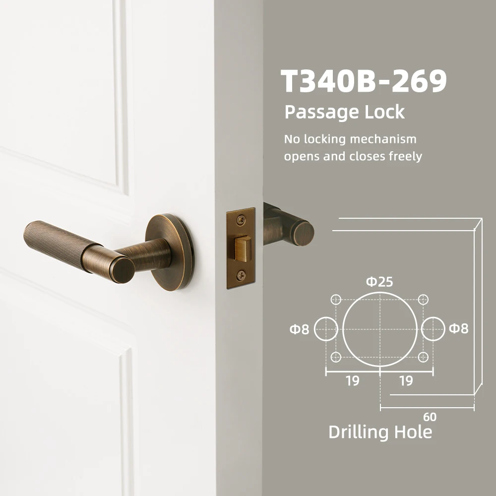 DOOROOM Nieuwe Messing Gekartelde Deurslot Handvat Set Privacy Dummy Zwart Goud Interieur Slaapkamer Badkamer Dubbele Houten Deurhendel Binnen - afbeelding 1