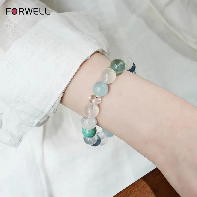 

FORWELL Natural Aquamarine & White Crystal Bracelet with Stylish Exquisite Gift Box Personalized Good Luck Couples Gift