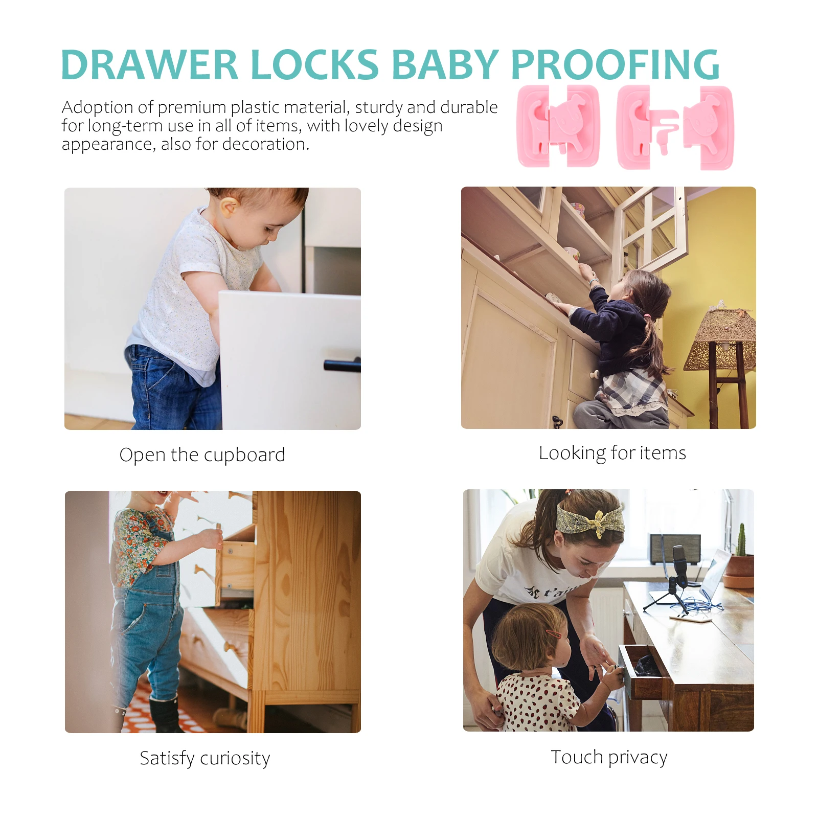 

4Pcs Baby Safety Locks Childproof Cabinet Latches for Drawers Fridge Appliances Baby Proofing Child Proof Cabinet Latches