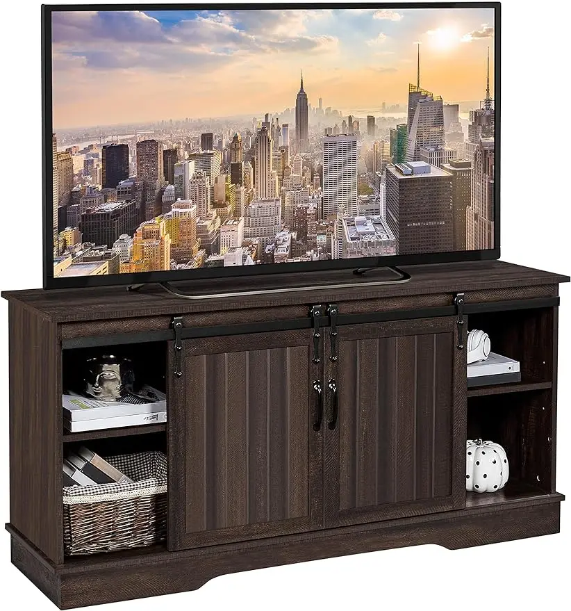 

TV Stand for TVs Up to 65 inch, Farmhouse Media Entertainment Center,58'' TV Console Table with Adjustable Shelves&Sliding Doors